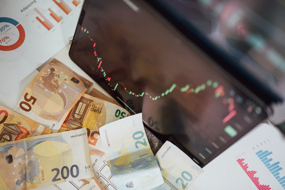 Close-up of Euro currency representing the French economy