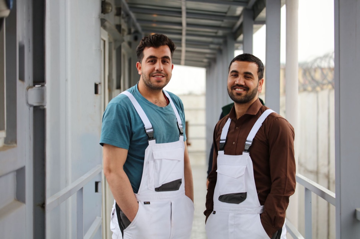 french office workers in overalls