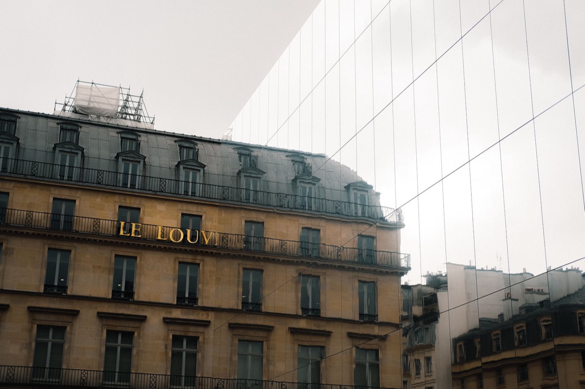 Parisian office building with glass facade and modern architecture