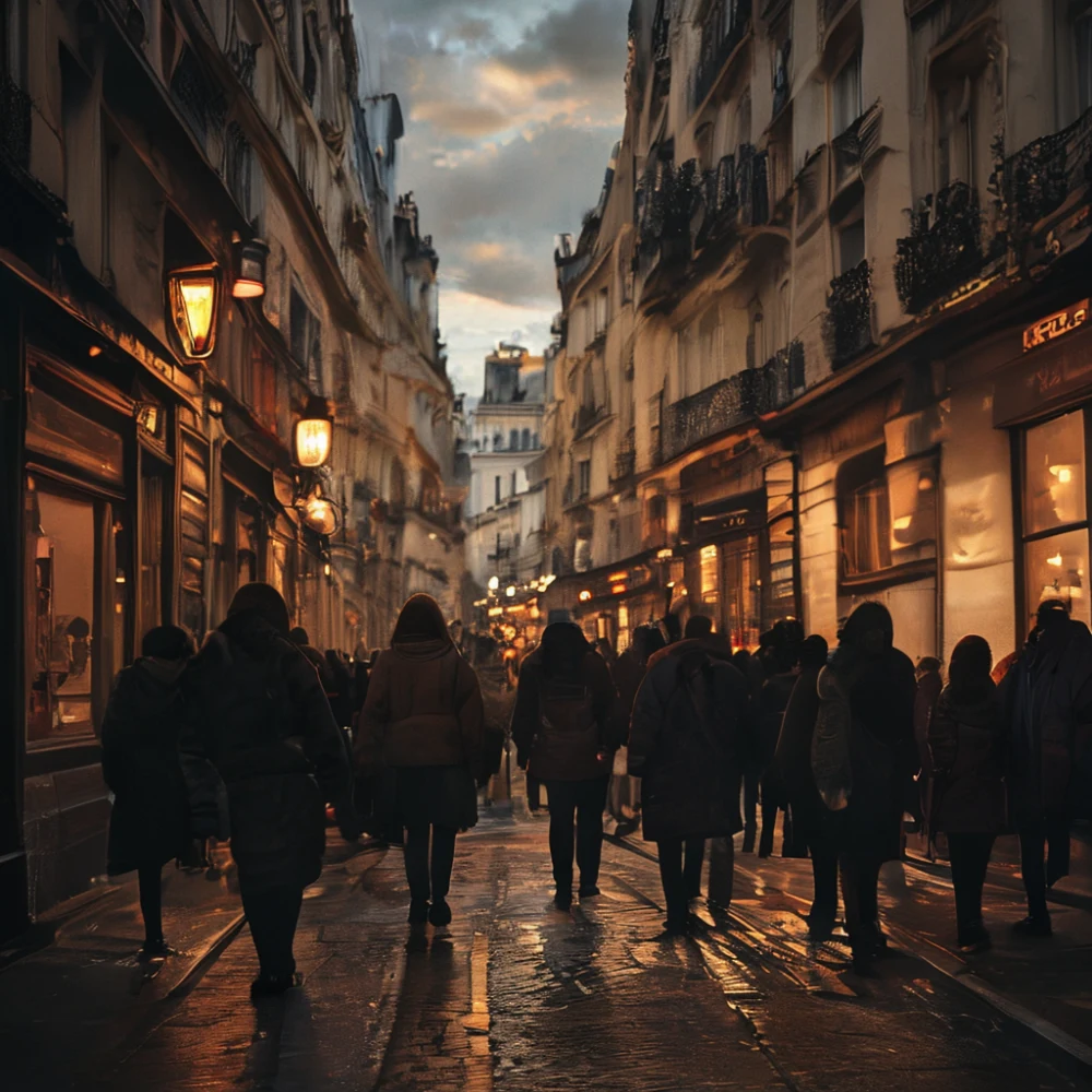 Parisian street with diverse people