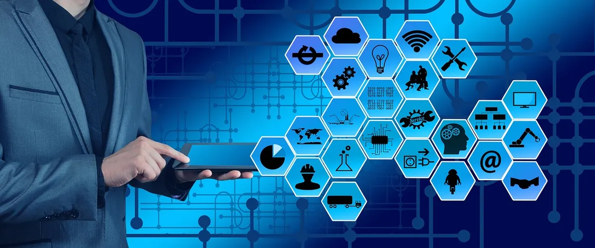 industry, industry 4, web, network, information technology, communication, networking, networked, logistics, machine, points, hand, finger, touch, lines, interf